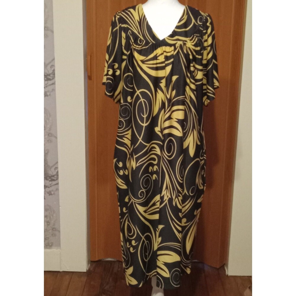 Anthony Richards House Muumuu Dress Black & Tan Pockets Medium